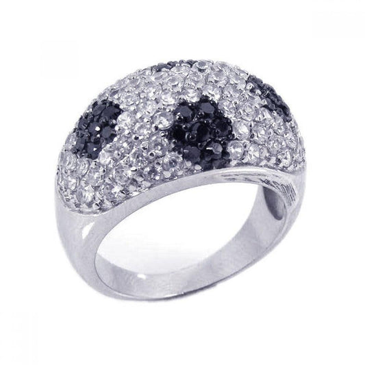 Sterling Silver 925 Black Rhodium Plated Black Clear CZ Dome New Ring Sizes 5-9