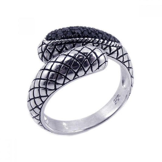 Sterling Silver 925 Rhodium Plated Black CZ Textured Oxidized Ring Sizes 5-9