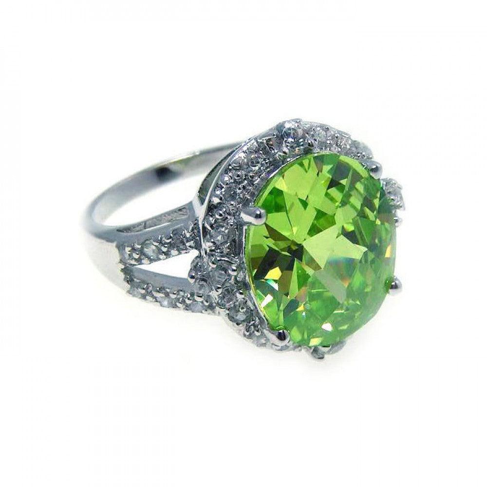 Sterling Silver 925 Rhodium Plated Halo Green Clear Cluster CZ Ring Sizes 5-9