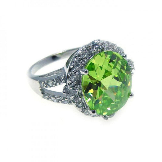 Sterling Silver 925 Rhodium Plated Halo Green Clear Cluster CZ Ring Sizes 5-9