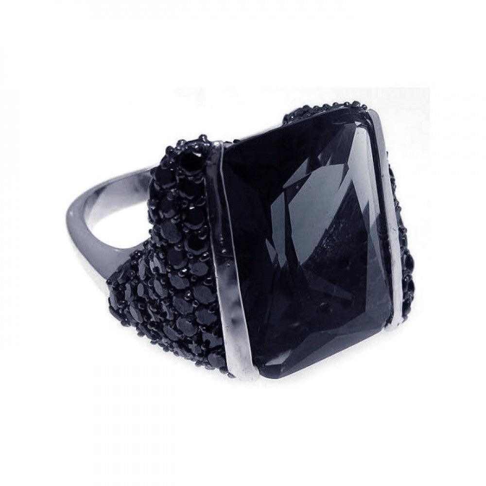 Sterling Silver 925 Rhodium Plated Pave Set Black CZ Wide Trendy Ring Sizes 5-9