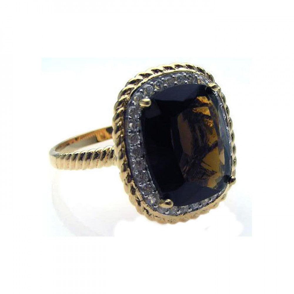 Sterling Silver 925 Rope Gold Plated Brown Oval Halo Clear CZ Ring Sizes 5-10