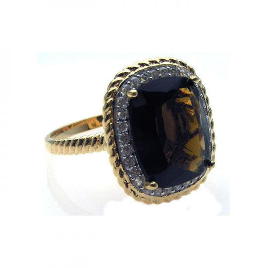 Sterling Silver 925 Rope Gold Plated Brown Oval Halo Clear CZ Ring Sizes 5-10