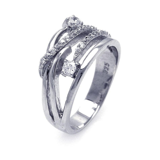 Sterling Silver Rhodium Plated CZ Intertwined Criss Cross Knot Ring Sizes 5-10
