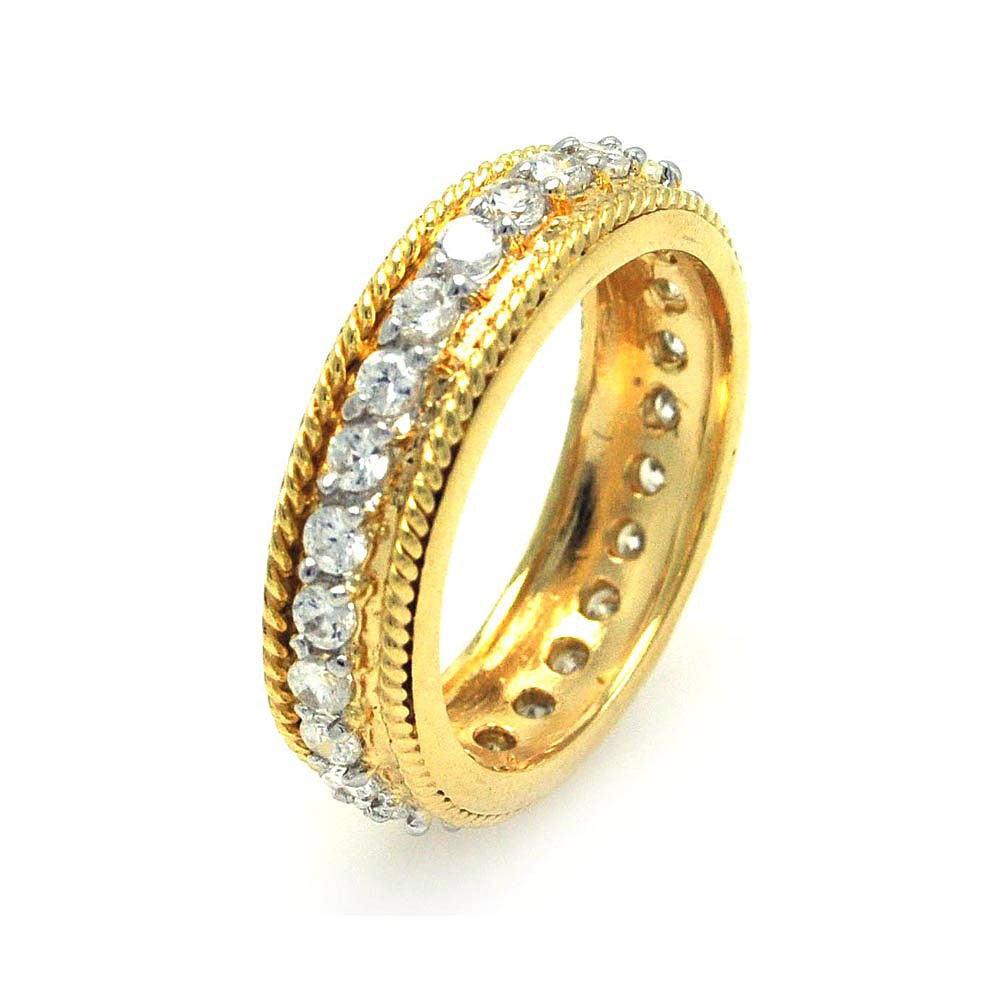Gold Plated Sterling Silver 925 Rope Border CZ Eternity Wedding Ring Sizes 5-9