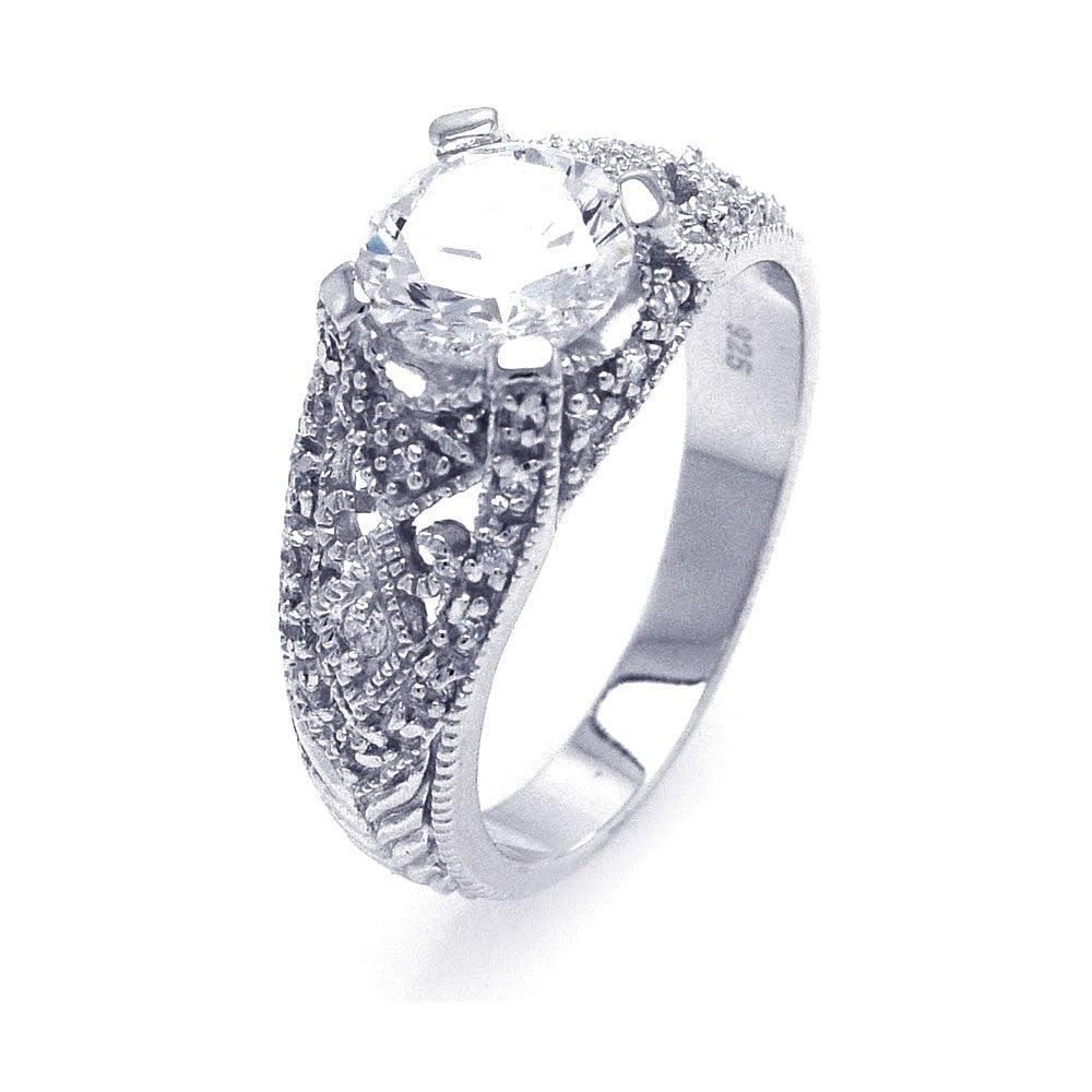 Sterling Silver 925 Rhodium Plated Solitaire CZ Antique Design Ring Sizes 5-10