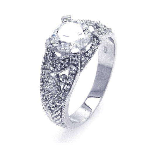 Sterling Silver 925 Rhodium Plated Solitaire CZ Antique Design Ring Sizes 5-10