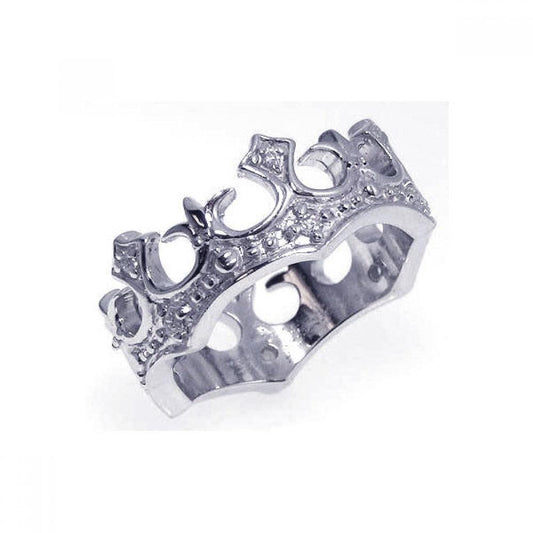 Rhodium Plated Sterling Silver 925 CZ Crown Royal King Tiara Ring Sizes 5-10