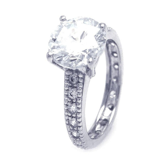 Sterling Silver 925 Rhodium Plated Round Solitaire CZ Wedding Ring Sizes 5-9