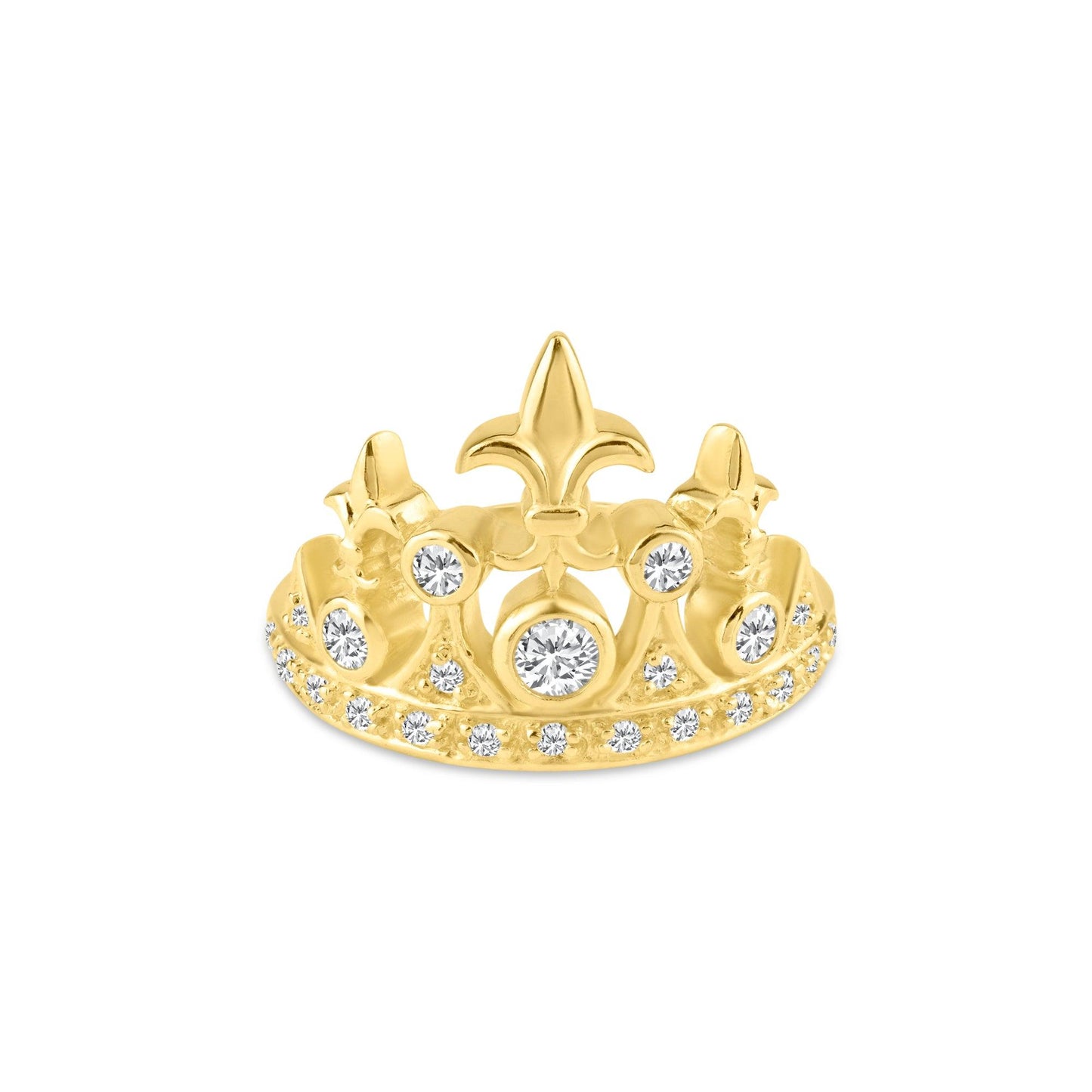 Sterling Silver Gold Plated CZ Tiara Crown Girlfriend Princess Ring Sizes 5-9