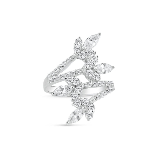 Sterling Silver 925 Rhodium Plated White CZ Wide New Flower Wrap Ring Sizes 5-9