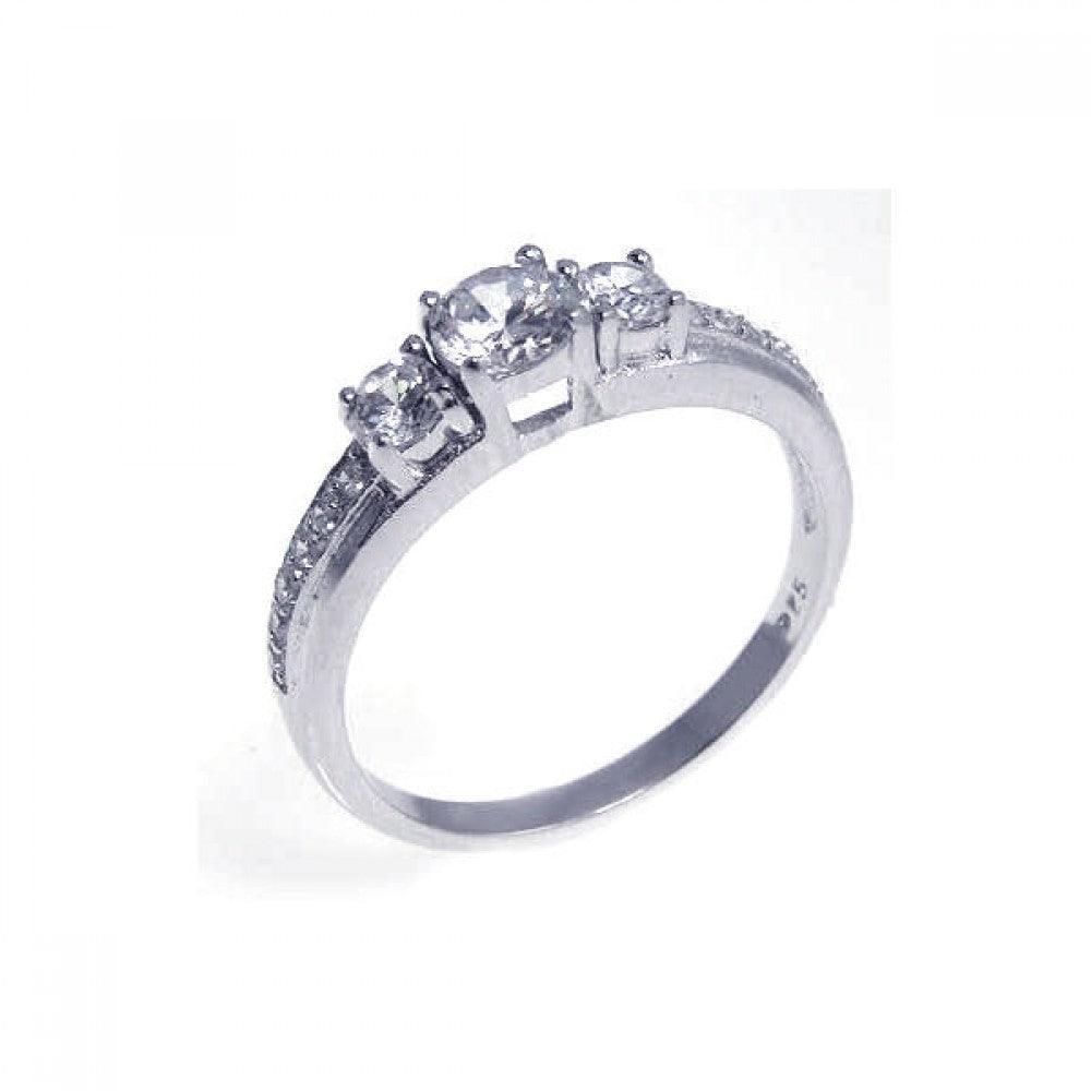 Sterling Silver 925 Rhodium Plated Triple CZ Past Present Future Ring Sizes 5-9