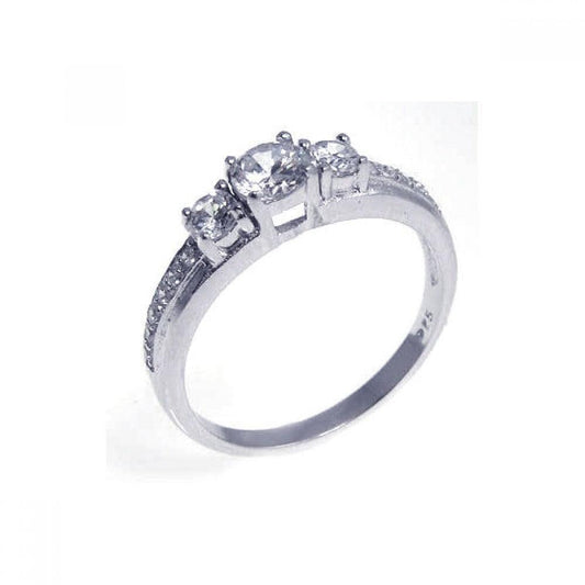 Sterling Silver 925 Rhodium Plated Triple CZ Past Present Future Ring Sizes 5-9