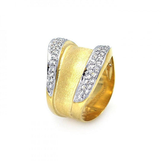 Sterling Silver 925 Gold Plated Pave CZ Matte Brushed Finish New Ring Sizes 5-9