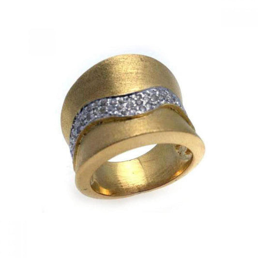 Sterling Silver 925 Gold Plated Pave CZ Satin Brushed Finish New Ring Sizes 5-9