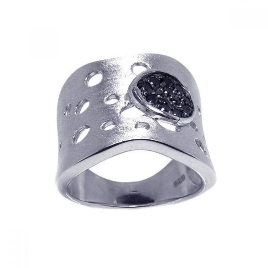 Sterling Silver 925 Rhodium Plated Matte Pave Set Black CZ Wide Ring Sizes 5-9