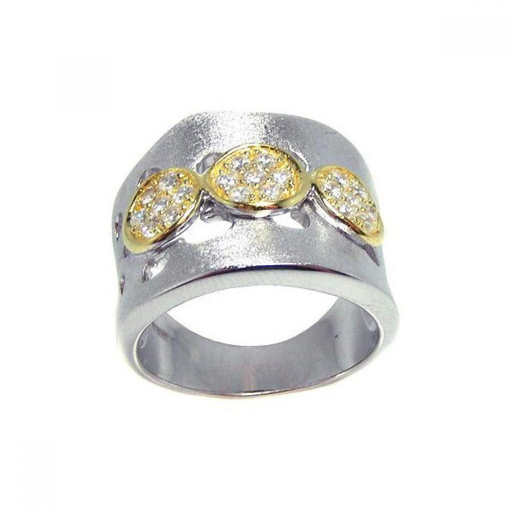 Sterling Silver 925 Gold Plated Circle Matte Finish Wide Cute CZ Ring Sizes 5-9