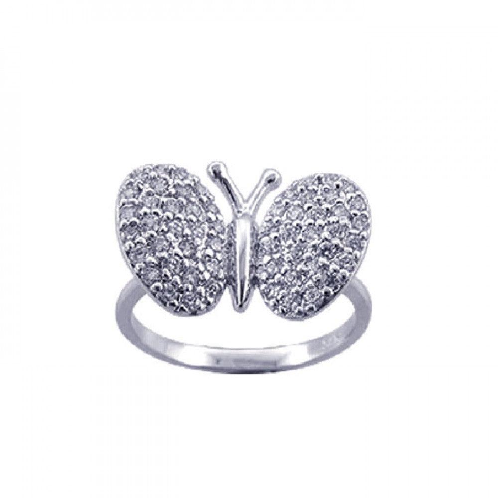 Sterling Silver 925 Rhodium Plated Pave Cute CZ Butterfly Animal Ring Sizes 5-9