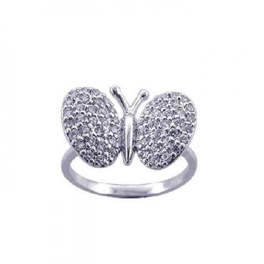 Sterling Silver 925 Rhodium Plated Pave Cute CZ Butterfly Animal Ring Sizes 5-9