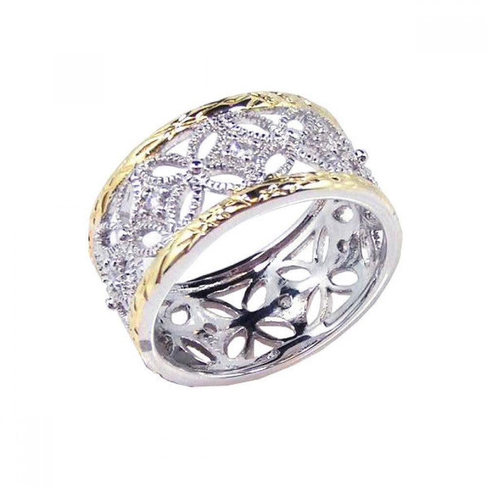 Sterling Silver 925 Gold Plated Cute CZ Flower Filigree Eternity Ring Sizes 5-9