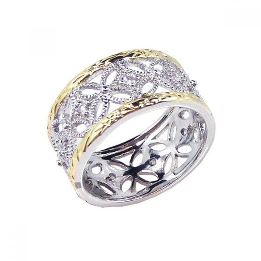Sterling Silver 925 Gold Plated Cute CZ Flower Filigree Eternity Ring Sizes 5-9