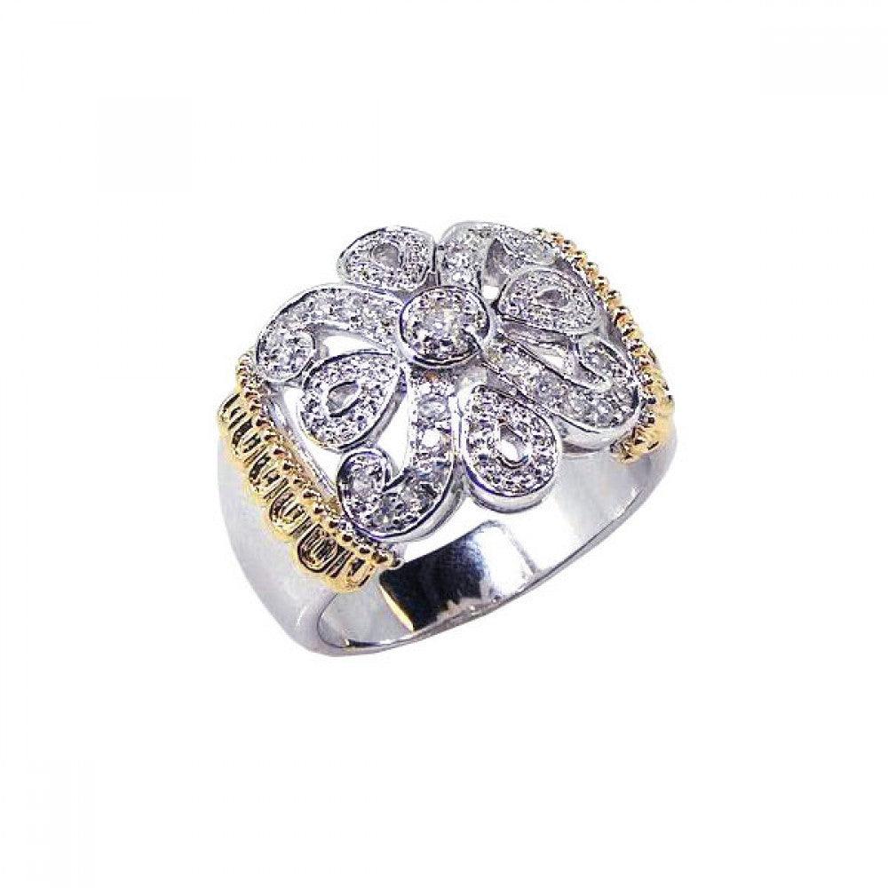 Sterling Silver 925 Gold Plated CZ Fleur De Lis Fire Cute Flower Ring Sizes 6-9
