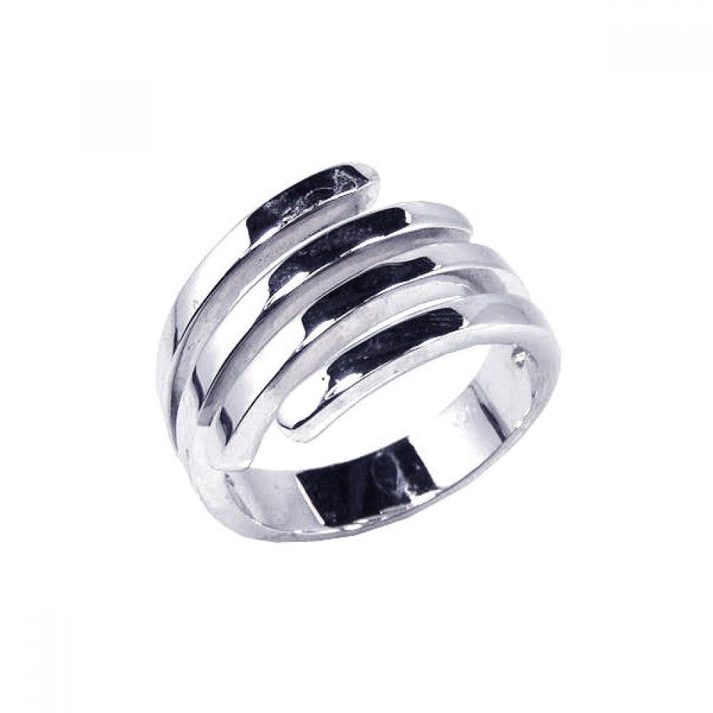 Sterling Silver 925 Rhodium Plated 4 Row Line Gap Wide Finger Ring Sizes 5-6