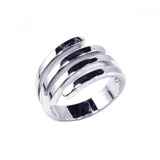Sterling Silver 925 Rhodium Plated 4 Row Line Gap Wide Finger Ring Sizes 5-6