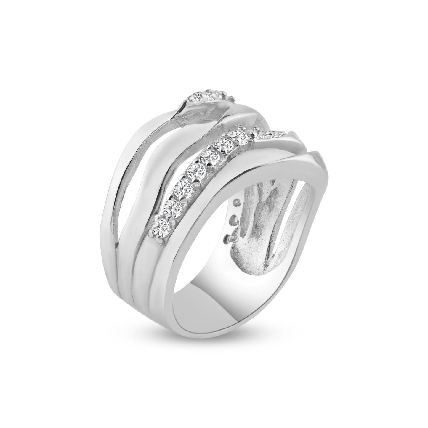 Sterling Silver 925 Rhodium Plated Alternating CZ Crisscross Hot Ring Sizes 5-9