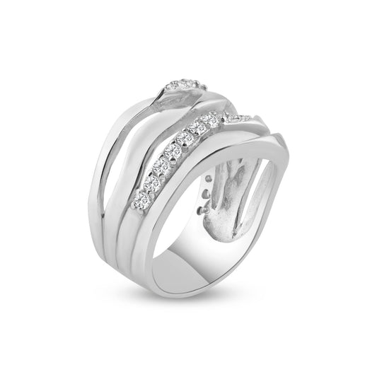 Sterling Silver 925 Rhodium Plated Alternating CZ Crisscross Hot Ring Sizes 5-9