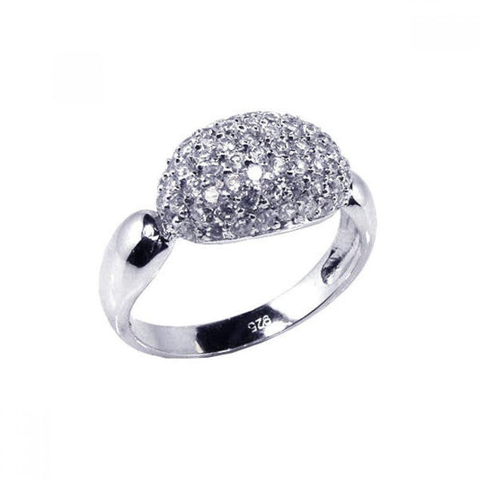 Sterling Silver 925 Rhodium Plated Pave CZ Oval Bean Bump Fire Ring Sizes 5-9