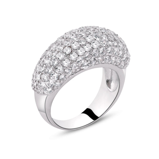 Sterling Silver 925 Rhodium Plated Pave Oval Large Wide CZ Dome Ring Sizes 5-9
