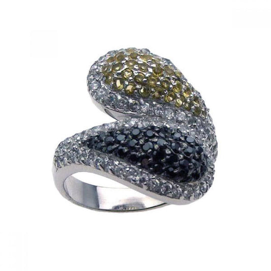 Sterling Silver 925 Rhodium Plated Pave Teardrop Yellow Black CZ Ring Sizes 5-9