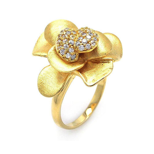 Sterling Silver 925 Gold Plated Pave CZ Flower Petal Nature Love Ring Sizes 5-9