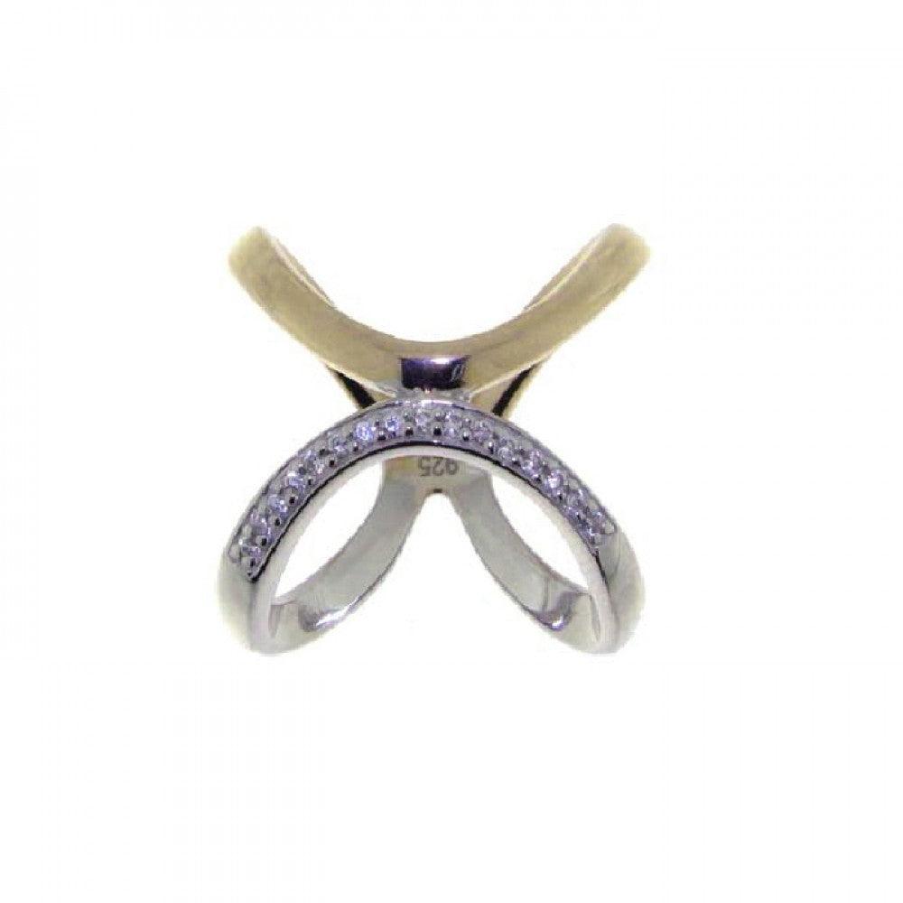 Sterling Silver 925 Gold Plated CZ Open Criss Cross Knot Wave Ring Sizes 5-9