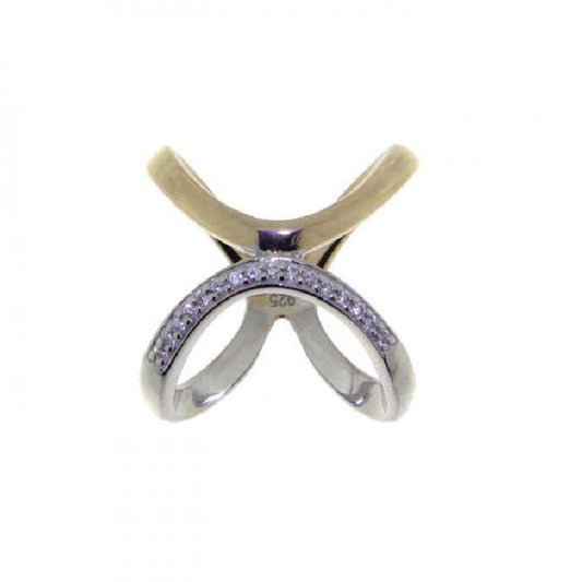 Sterling Silver 925 Gold Plated CZ Open Criss Cross Knot Wave Ring Sizes 5-9