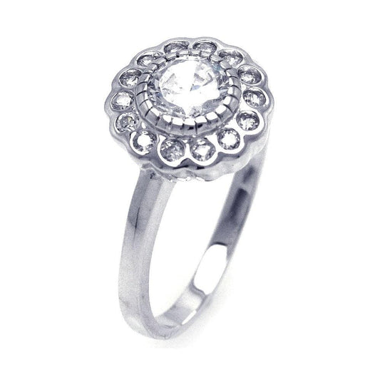 Sterling Silver 925 Rhodium Plated Flower Bezel Cute Nature CZ Ring Sizes 5-7