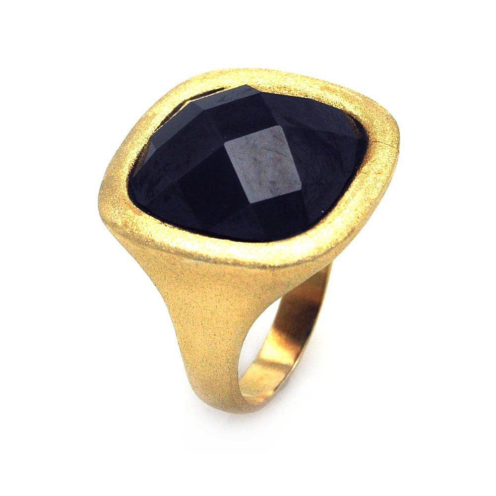 Sterling Silver 925 Gold Plated Matte Brushed Finish Black CZ Ring Sizes 5-9