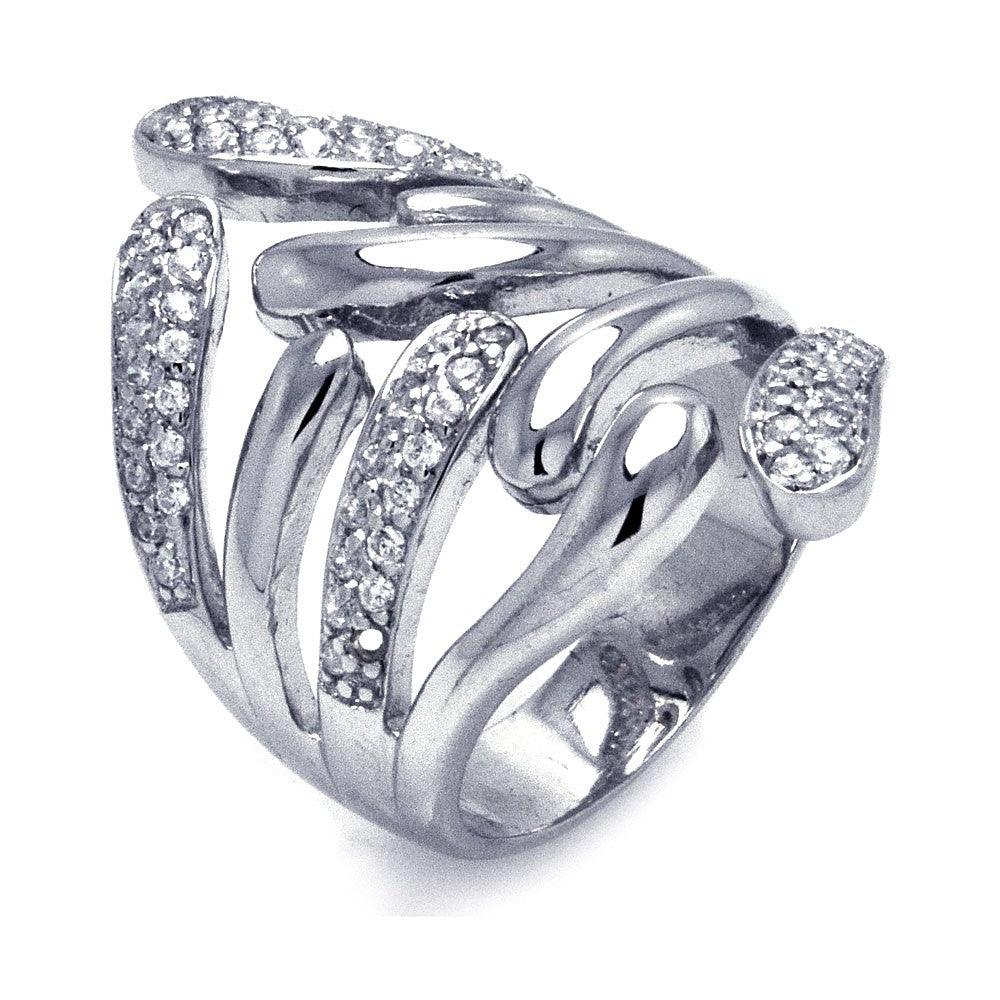Sterling Silver 925 Rhodium Plated CZ Abstract Wrap Knot Wide New Ring Sizes 5-9