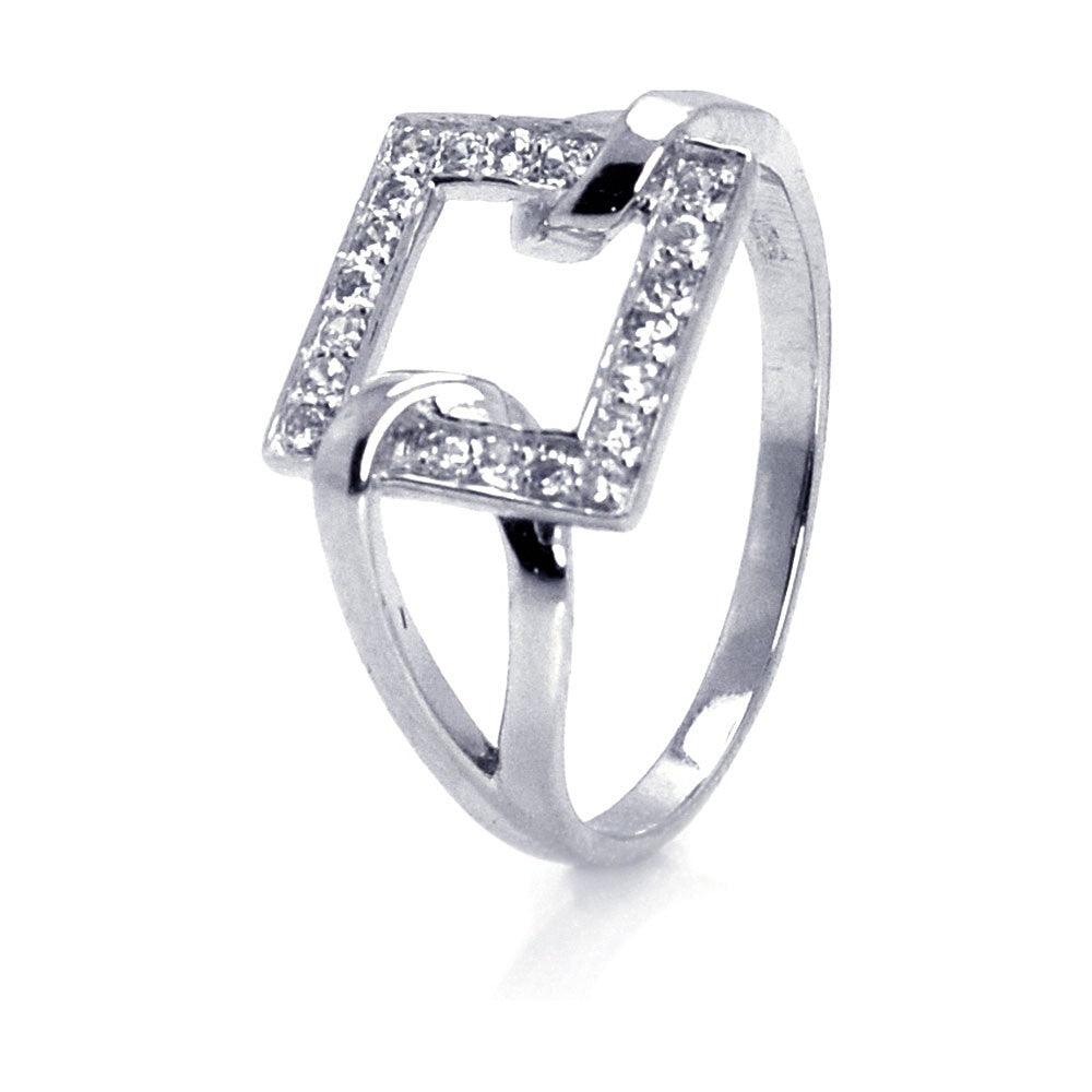 Sterling Silver 925 Rhodium Plated CZ Open Square Loop Knot Wide Ring Sizes 5-9