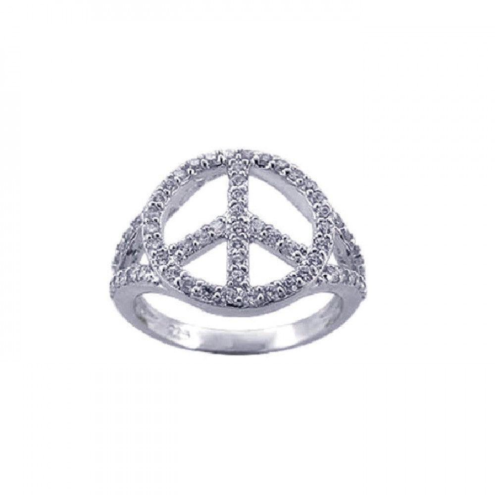 Sterling Silver 925 Rhodium Plated CZ Peace Sign Hippie Love New Ring Sizes 5-9