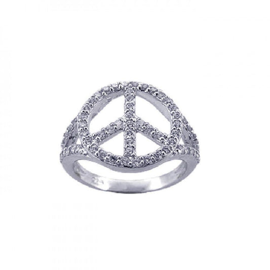 Sterling Silver 925 Rhodium Plated CZ Peace Sign Hippie Love New Ring Sizes 5-9