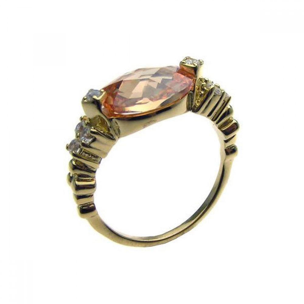 Sterling Silver 925 Rhodium Gold Plated Champagne Center Clear CZ Ring Sizes 5-9
