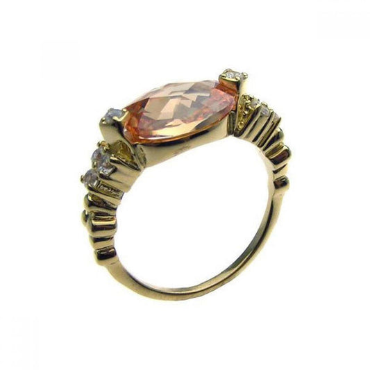 Sterling Silver 925 Rhodium Gold Plated Champagne Center Clear CZ Ring Sizes 5-9