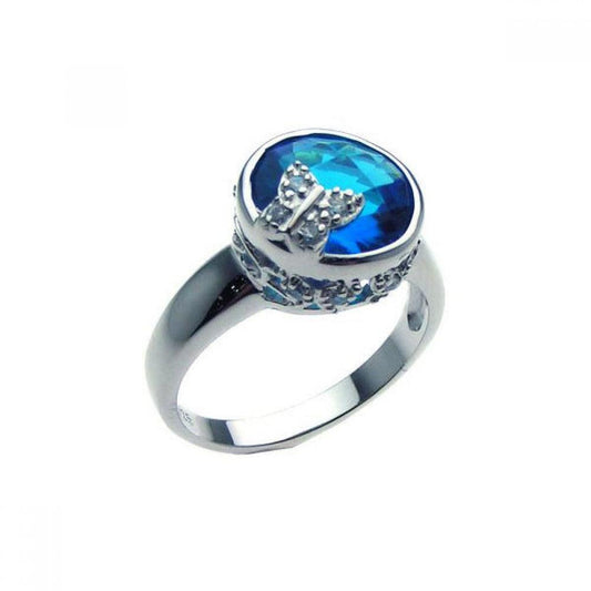 Rhodium Plated Sterling Silver 925 Blue Center CZ Butterfly Ring Band Sizes 5-9