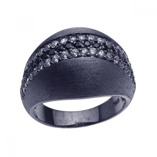 Sterling Silver 925 Black Rhodium Plated Matte Black Clear CZ Ring Sizes 5-9