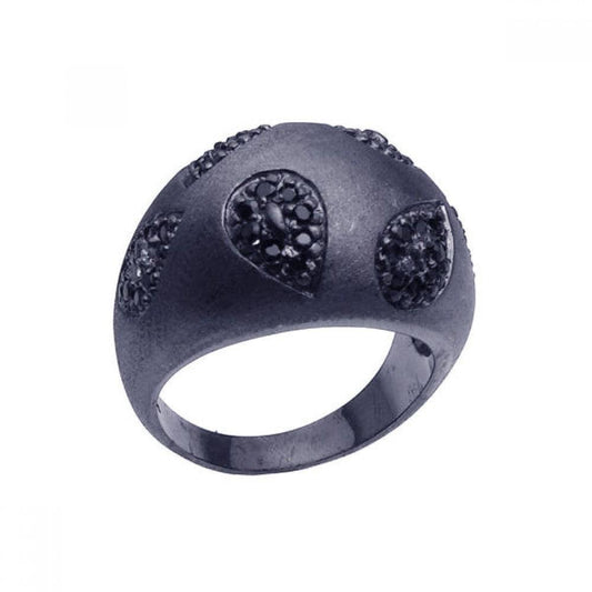 Sterling Silver 925 Black Rhodium Plated Pave Set Black CZ Dome Ring Sizes 5-9