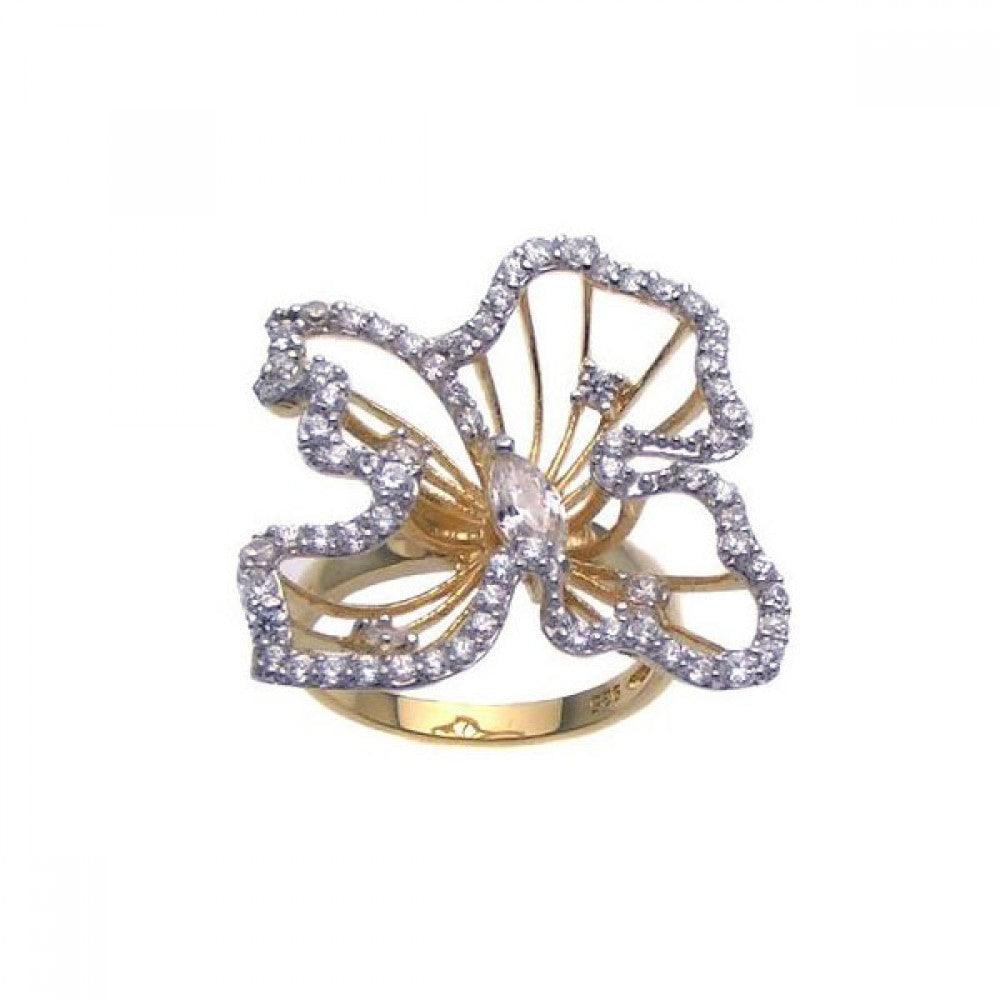 Sterling Silver 925 Gold Plated CZ Open Abstract Flower Ring Sizes 5-9