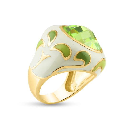 Sterling Silver 925 Gold Plated Green White Enamel CZ Cocktail Ring Sizes 5-9