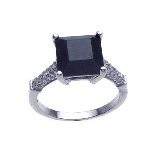 Rhodium Plated Sterling Silver 925 Black Square Clear CZ Ring Band Sizes 5-9